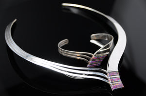 Purple Turquoise Collar and Cuff Bracelet Inlaid with Opal - This is a modern piece of art and an award winner