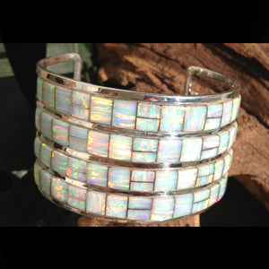 White Fire Opal Cuff Bracelet - Ladies 4 row