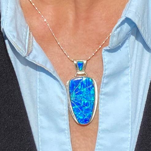 Blue opal pendant necklace new arrivals