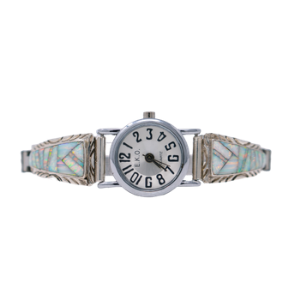 LW3 - Multi-stone White Fire Opal Ladies Watch in Sterling Silver- Perfect Elegant gift for Women, Birthdays, and Weddings  (CHOOSE YOUR WRIST SIZE)