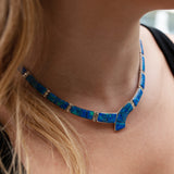 9NK -  Caribbean Blue Opal Adjustable Necklace Inlaid  and Hand Crafted Exclusively By Us
