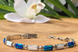 blue white Rectangular Fire Opal Ladies Tennis Bracelet Fashion Jewelry Gift for Women and Girl Sterling Silver Beaded Bracelet from (insert location) handmade Birthstone womens Adjustable Caribbean bride link