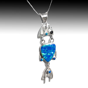 ARTISTIC FISH PENDANT IN CARIBBEAN BLUE OPAL AND STERLING SILVER