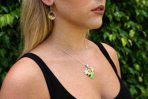 Sunflower Necklace and Earrings Set are made with Multiple Colors of Fire Opal
